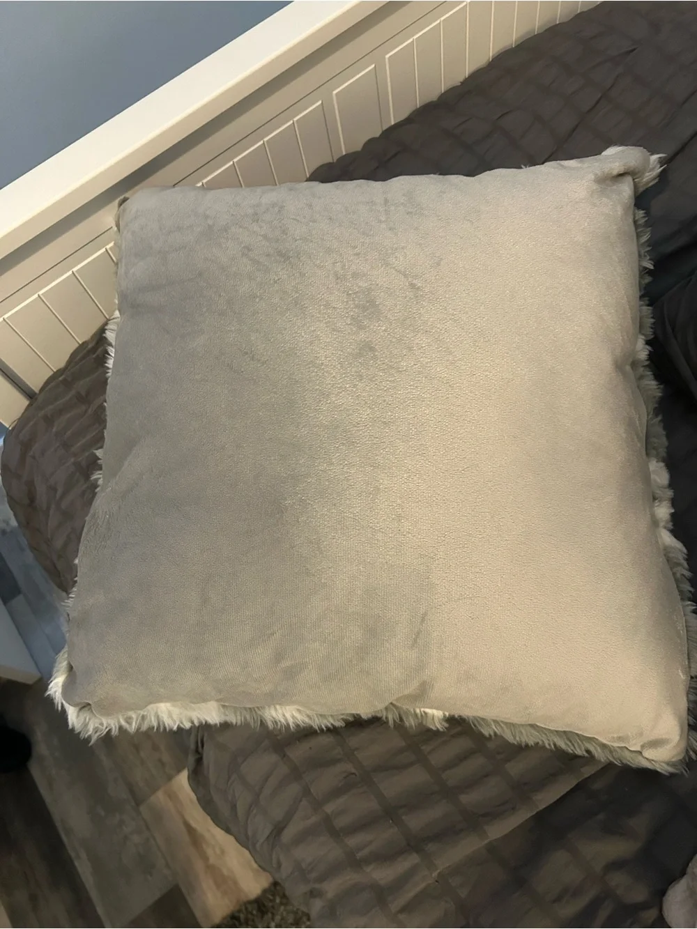 Koolaburra Gray and White Faux Fur Decorative Pillow